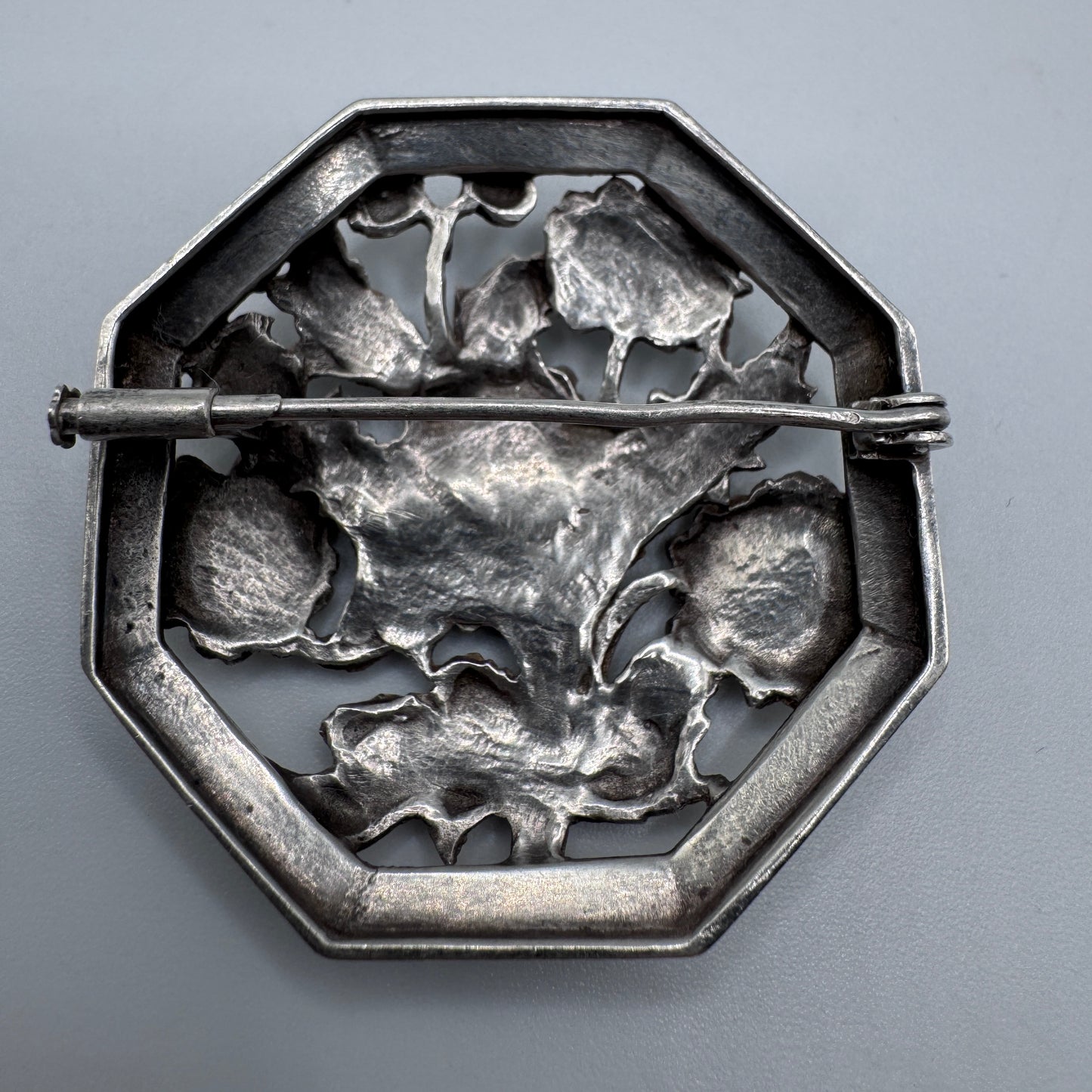 Broche ancienne en en argent « motif aux pâquerettes » - argent massif