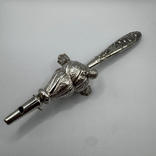Rare Hochet sifflet ancien en Argent - époque 1900