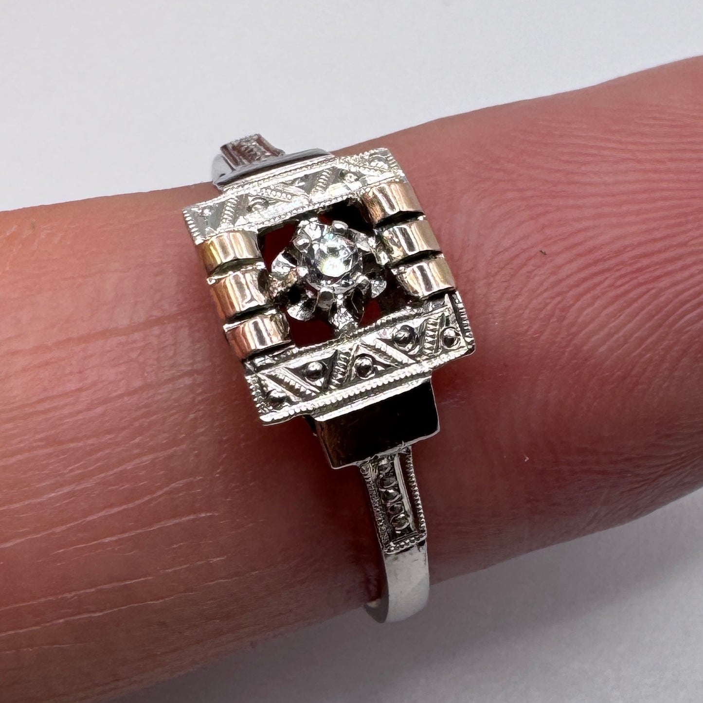 bague ancienne Art Deco en argent et vermeil - neuf stock ancien bijoutier
