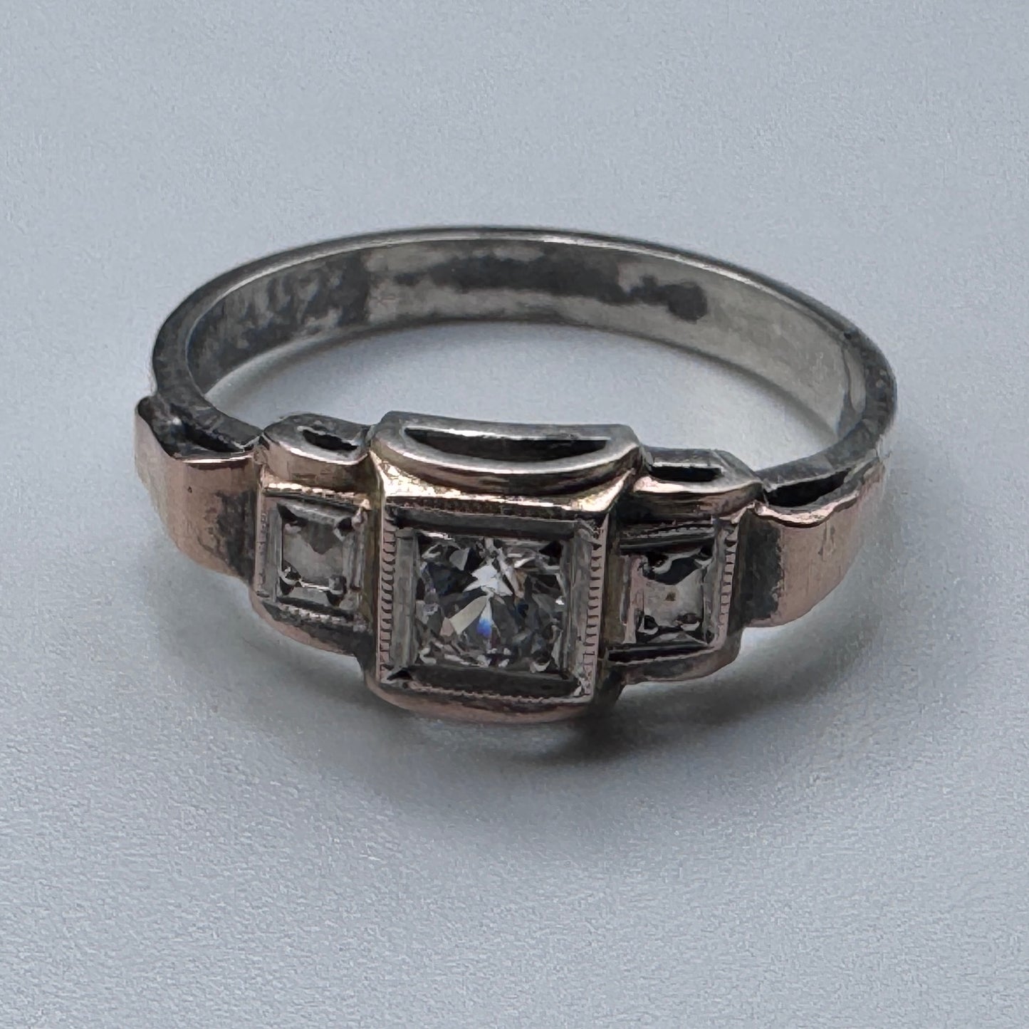 Superbe bague ancienne Art Deco argent massif et or - neuf stock ancien bijoutier
