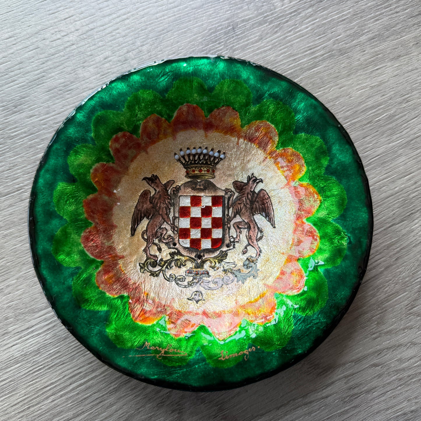 Coupe vide poche en émaux de Limoges signé Marylou - circa 1960