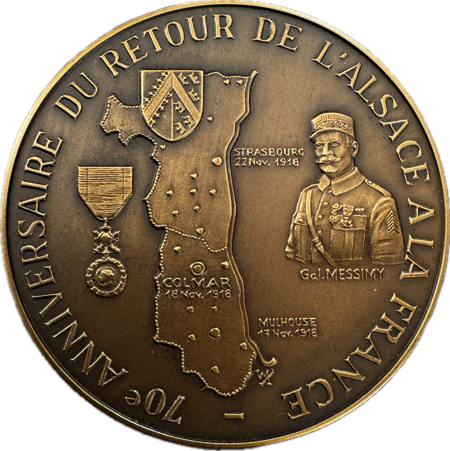 Médaille artistique en bronze « 70e anniversaire du retour de l’Alsace à la France - congrès de Colmar »