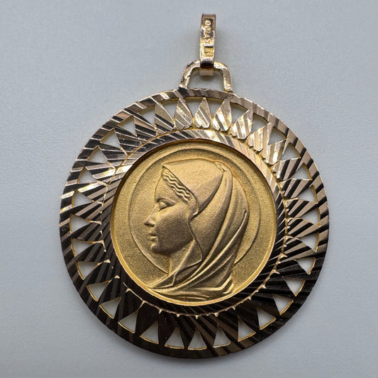 Superbe médaille religieuse ancienne plaqué or ORIA « Sainte Vierge » - neuf stock ancien bijoutier
