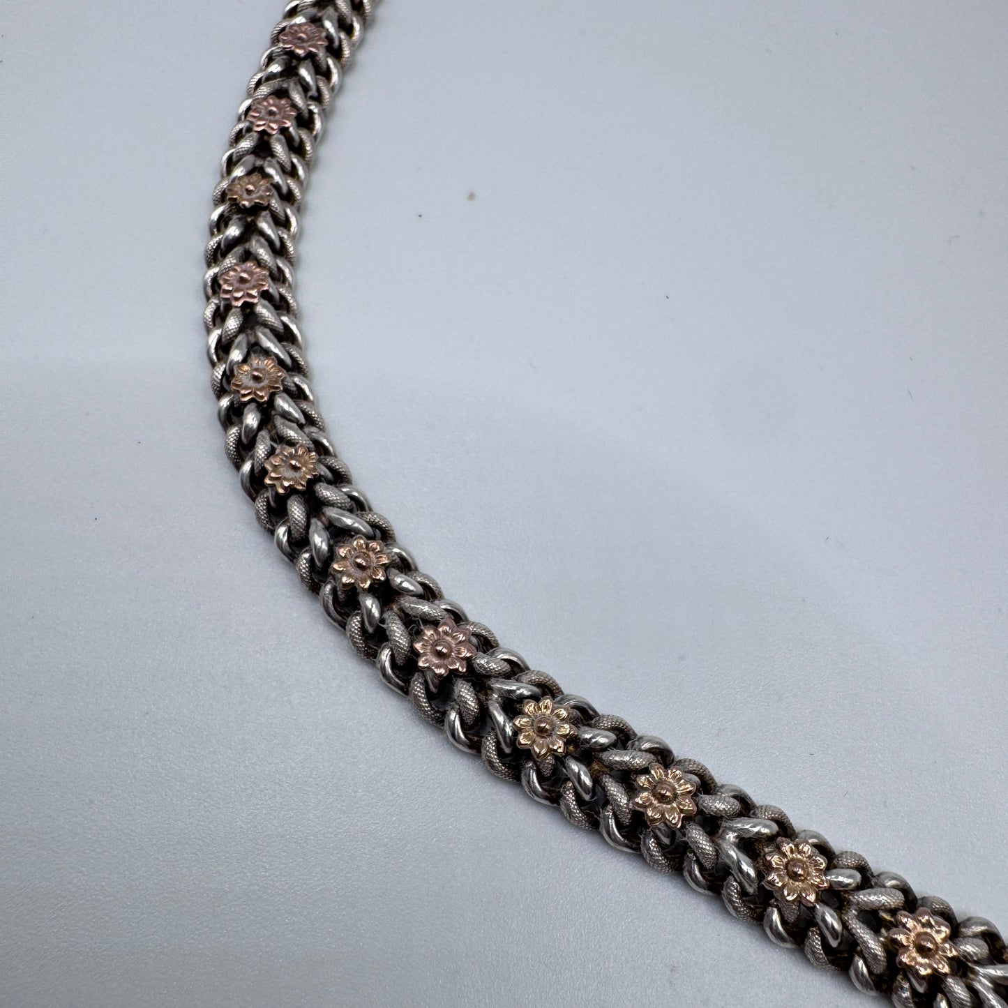 Bracelet ancien vers 1900 en argent massif et vermeil