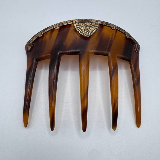 Peigne à cheveux art deco - celluloïd et métal damasquiné