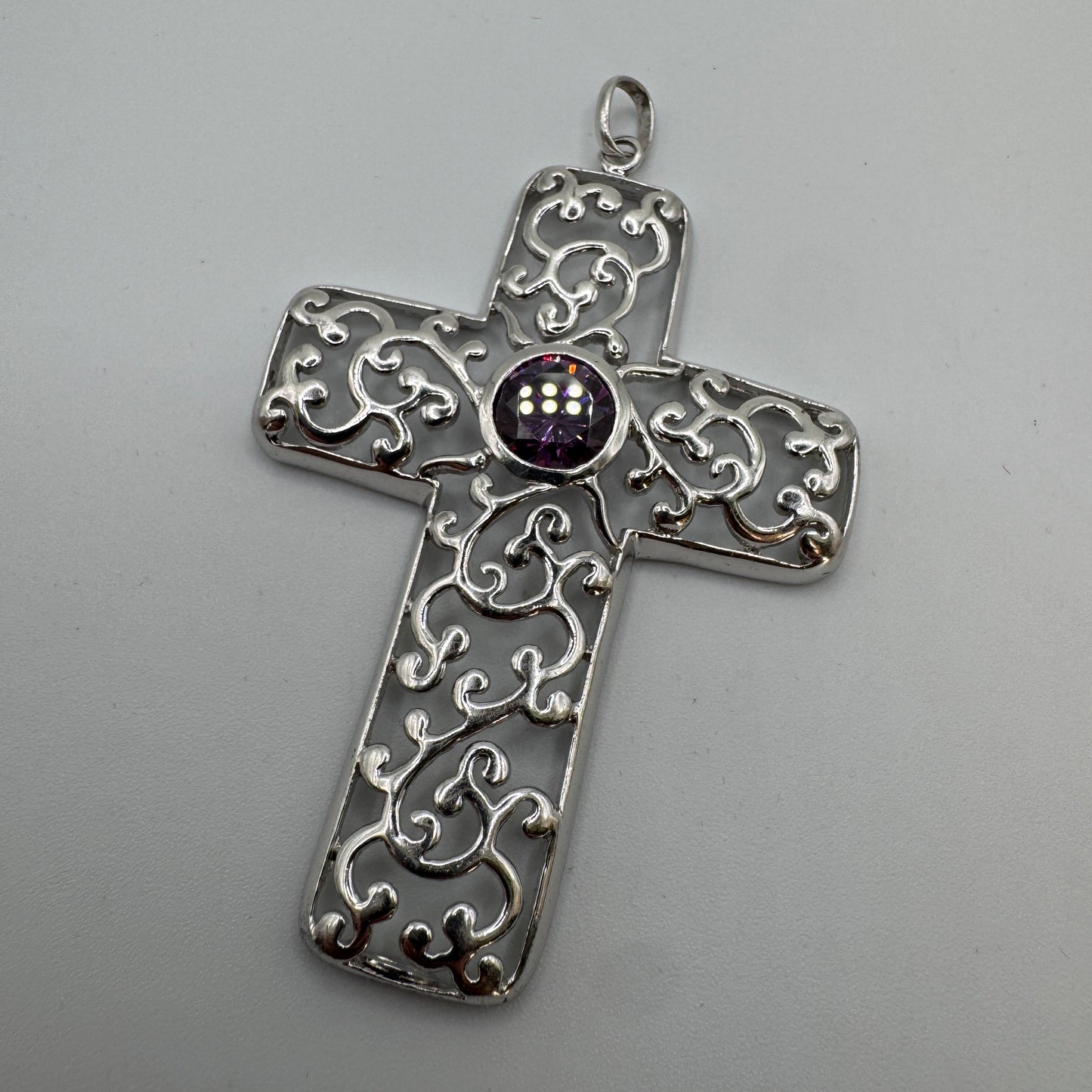Jolie grande croix Pendentif - argent massif
