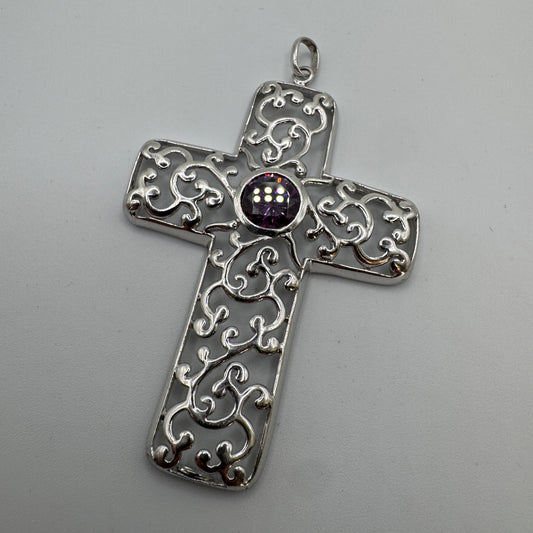 Jolie grande croix Pendentif - argent massif