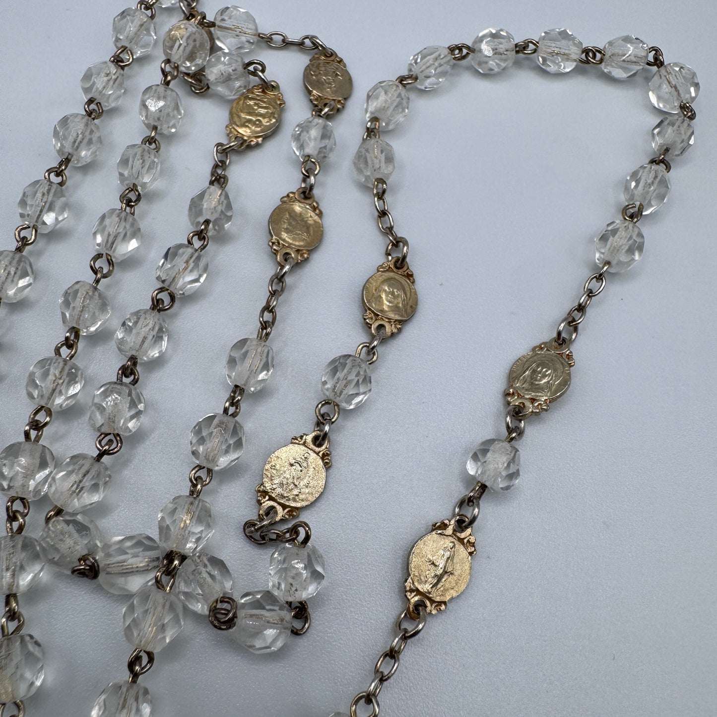Superbe Chapelet ancien en argent vermeil et perles cristal