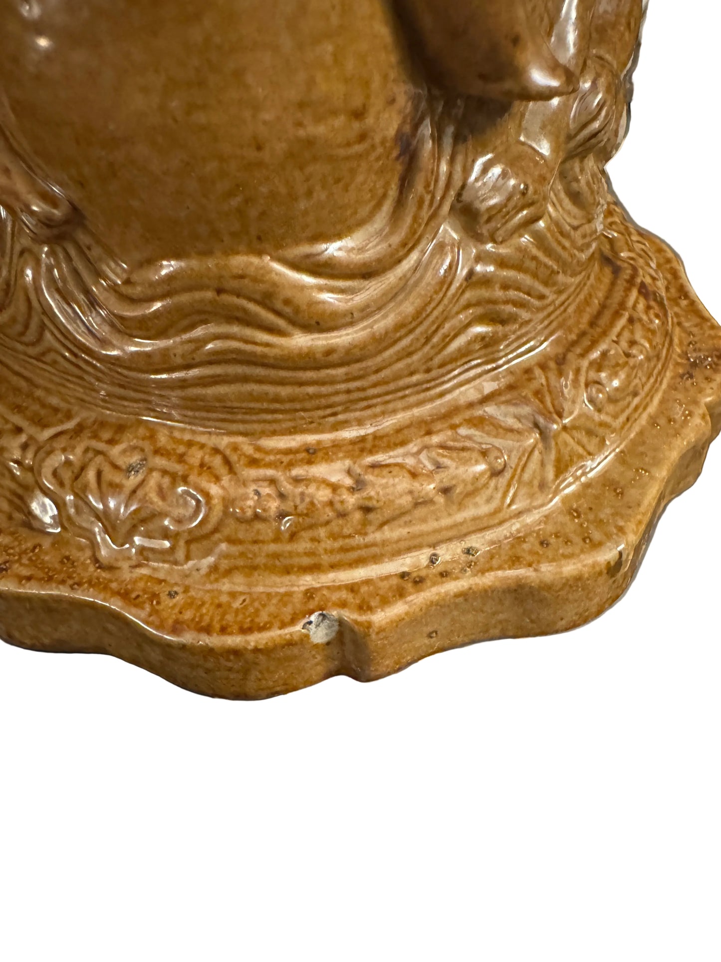 Superbe pot XIXe « angelots chevauchant un dauphin » - grès vernissé