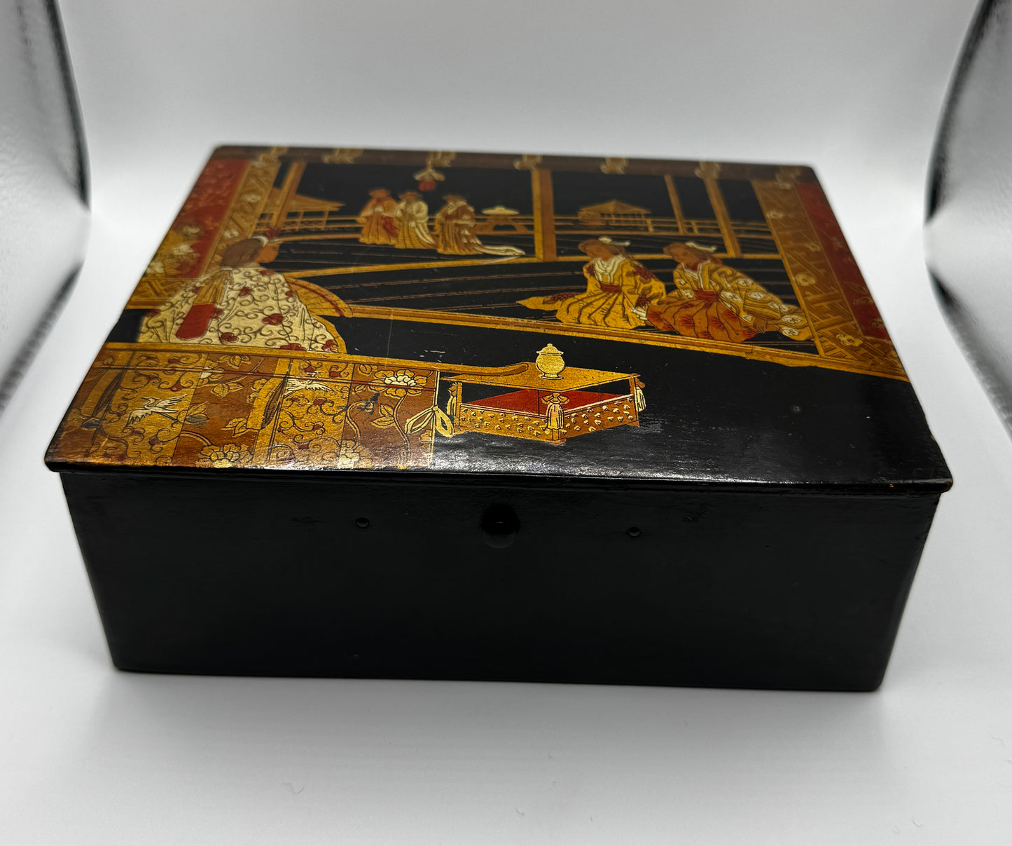 Coffret Napoléon III en carton bouilli laqué - décor japonisant