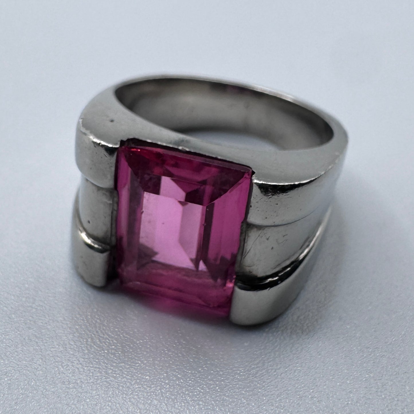 Superbe chevalière ancienne Art deco en argent et verroterie