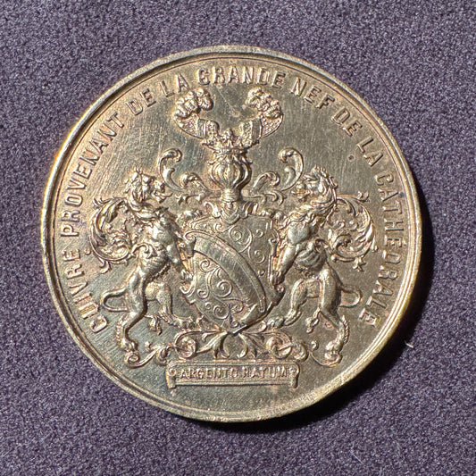 Médaille ancienne « Cuivre provenant de la grande Nef de la cathédrale de Strasbourg - Bombardement 1870 »