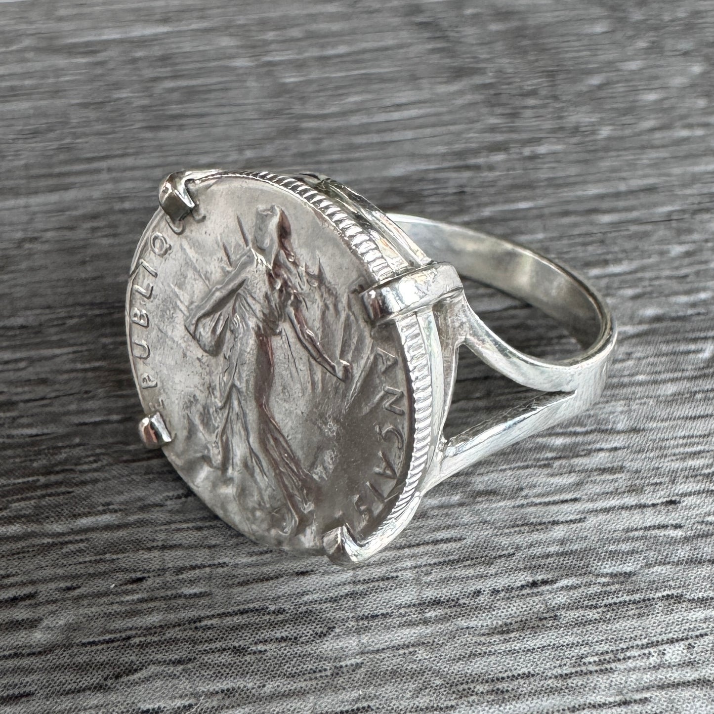 Bague ancienne en argent « monnaie 50 centimes semeuse »
