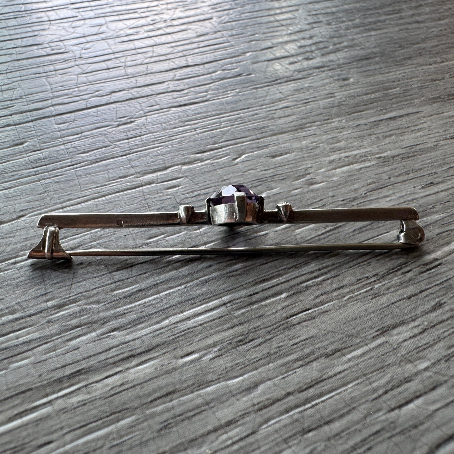 Broche ancienne Art Deco - argent massif et améthyste