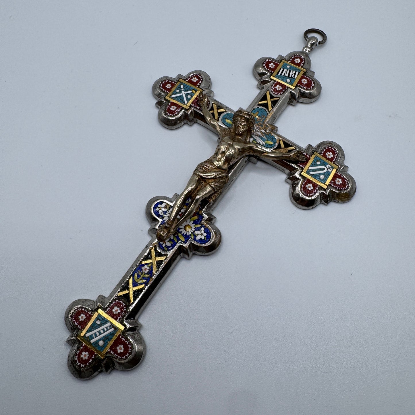 Grand Crucifix ancien XIXe - Micro mosaïque