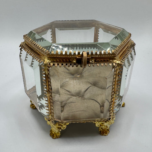 boîte à bijoux ancienne en verre biseauté
