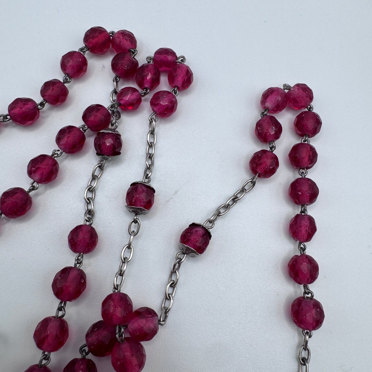Chapelet ancien en argent et verre Rubis