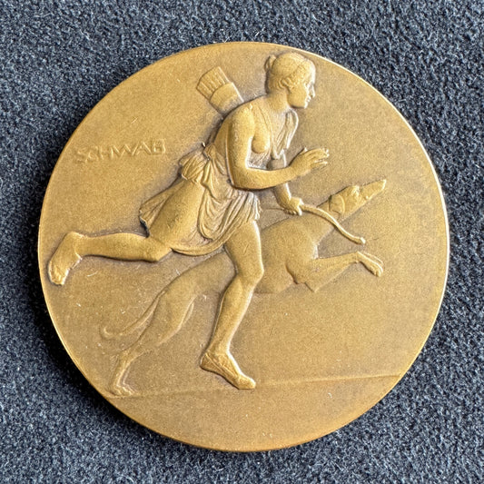 Medaille ancienne en bronze « société canine du Poitou - Diane chasseresse » par Schwab