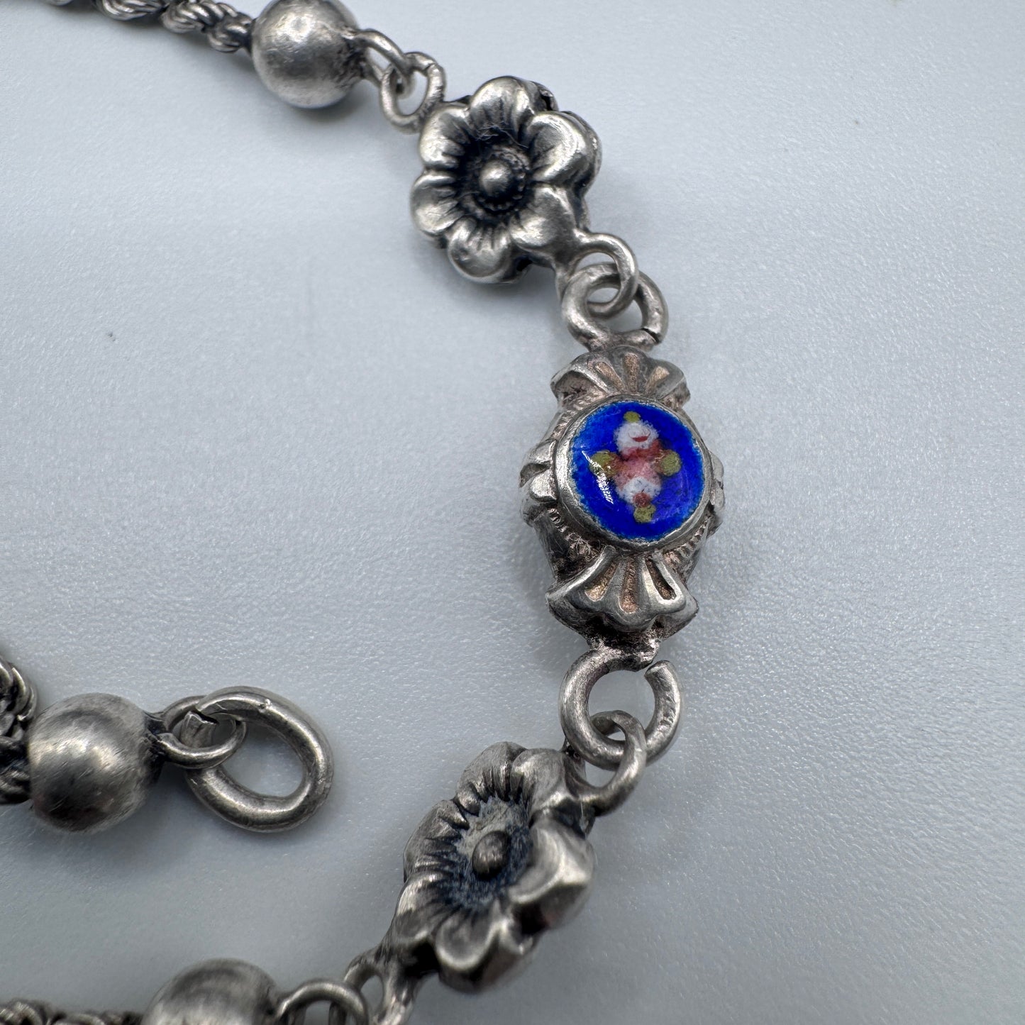 Bracelet ancien XIXe argent et email