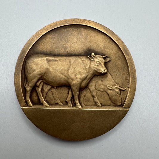 Médaille ancienne en bronze- décor vache- médaille agricole-objet de collection