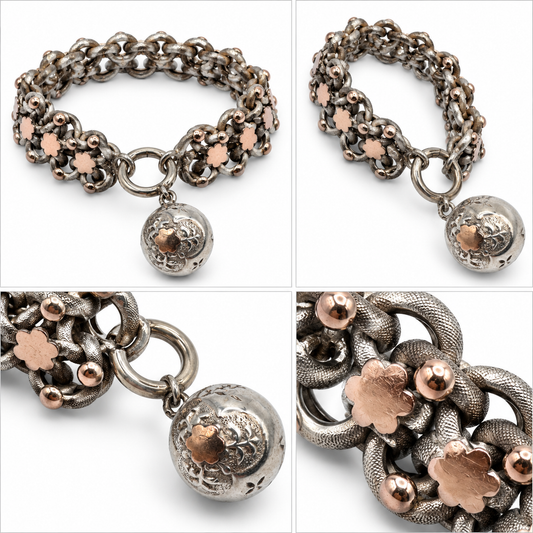 Bracelet ancien vers 1900 en argent massif et vermeil