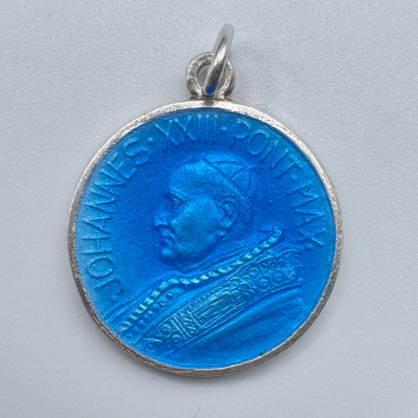 Médaille religieuse ancienne en argent émaillé « Sainte Christophe - Jean XXIII »