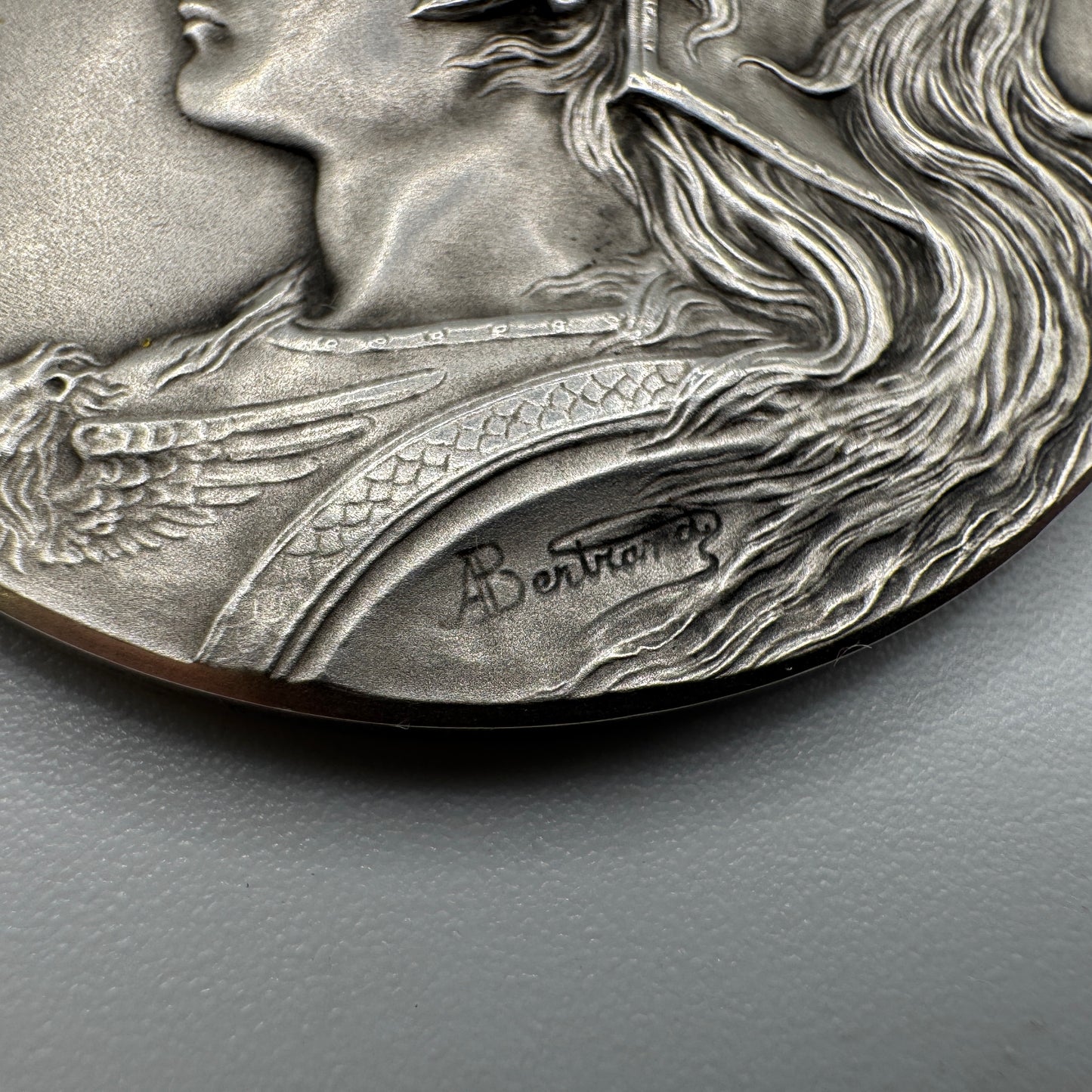 Médaille Art Nouveau Marianne casquée en argent- Marine de Seine « le Vagabond » par Arthus Bertrand - argent massif