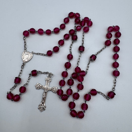 Chapelet ancien en argent et verre Rubis
