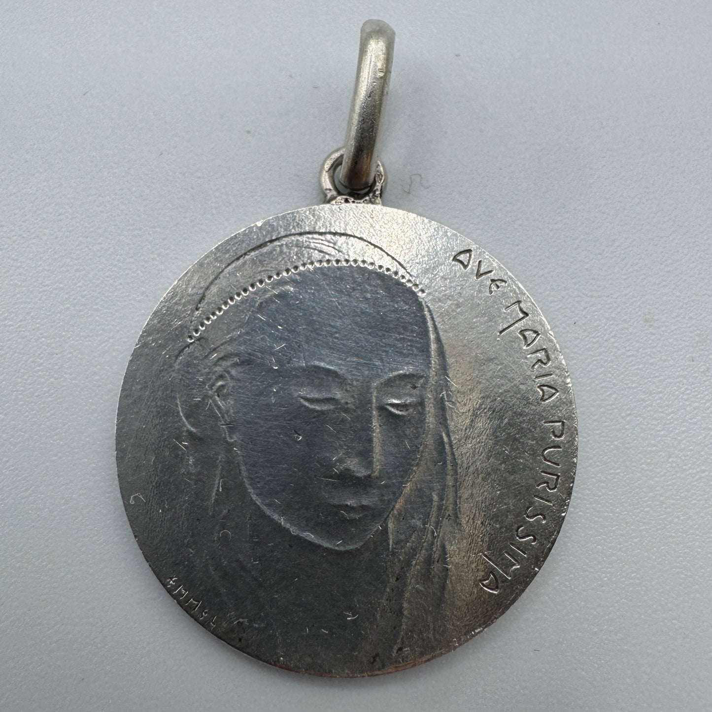 Superbe Médaille religieuse en argent - « Ave Maria  »
