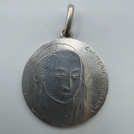 Superbe Médaille religieuse en argent - « Ave Maria  »
