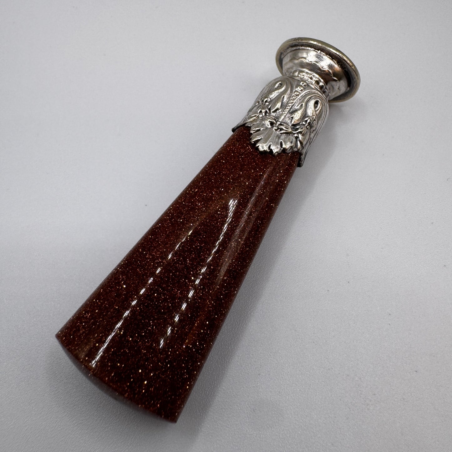 Superbe Cachet Sceau ancien XIXe - bronze argenté et pierre de soleil