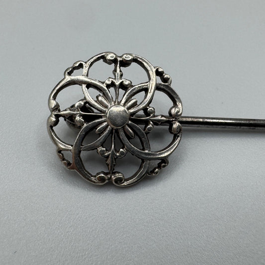 Épingle à cravate ancienne vers 1900 - argent massif et acier