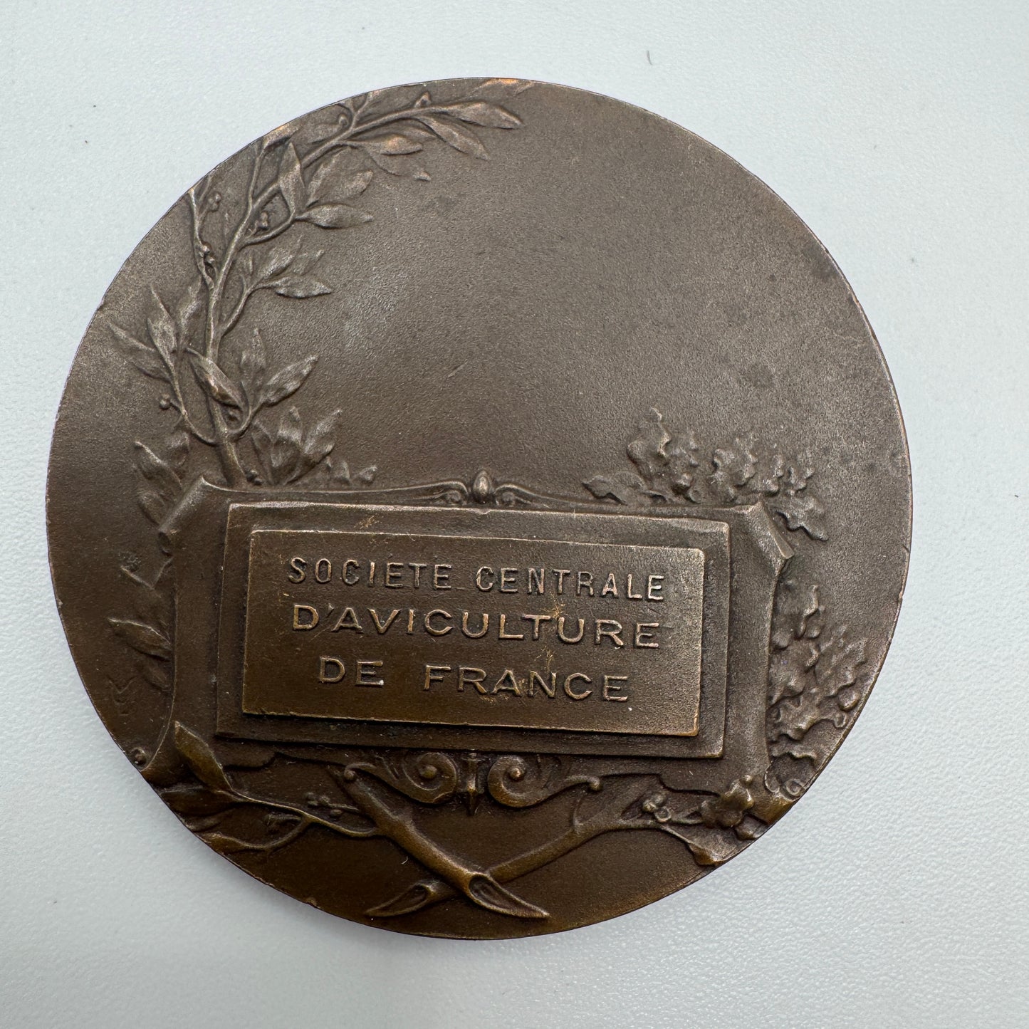 Medaille artistique ancienne en bronze « société d’aviculture de France »