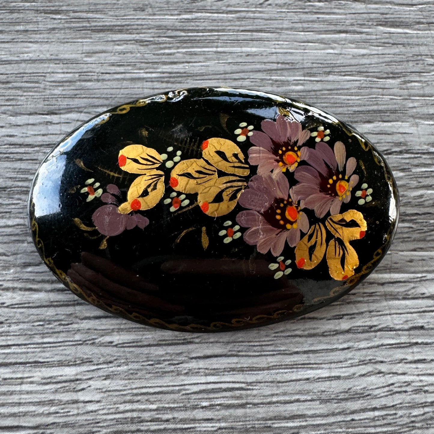 Broche Vintage Russe - bois laqué peint