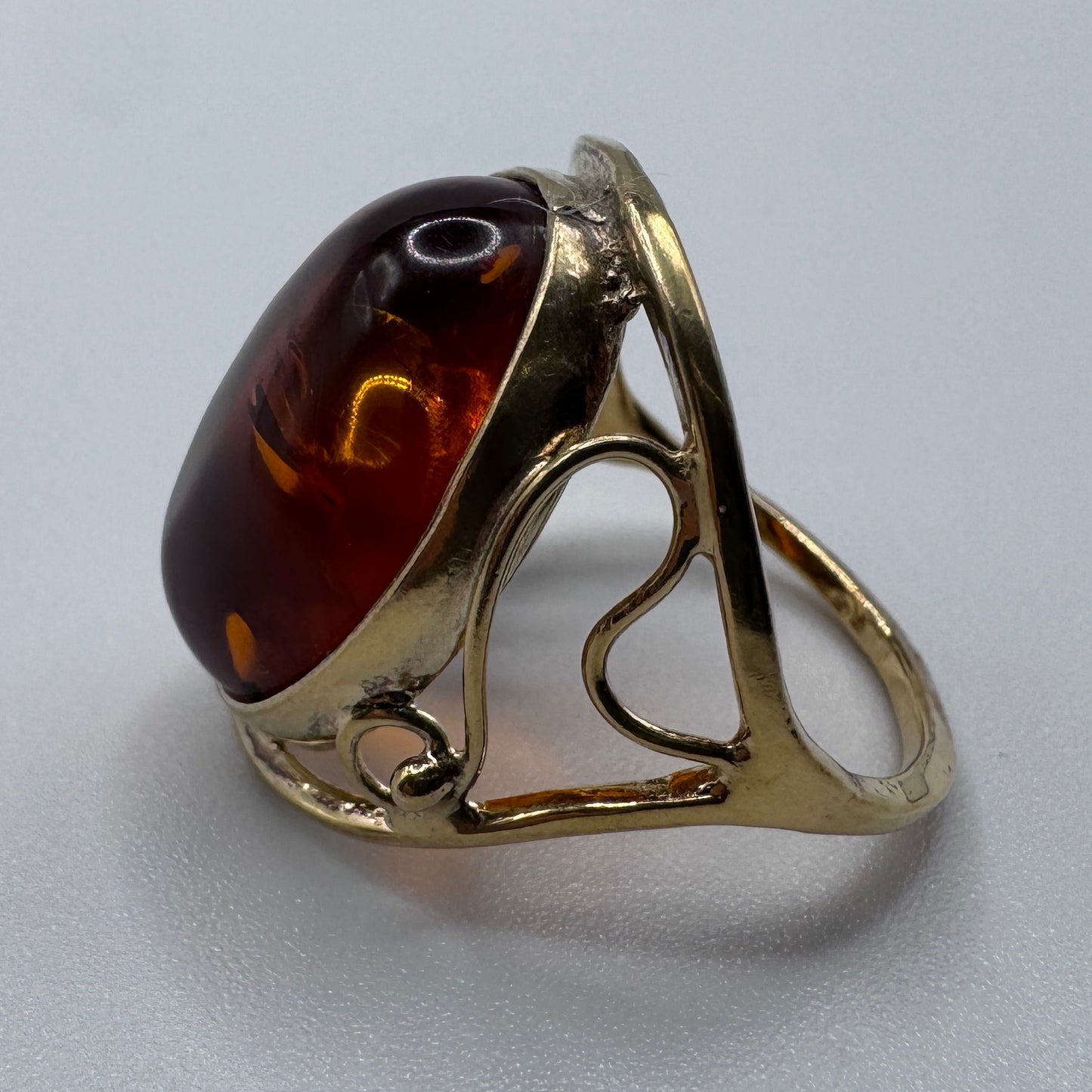 Jolie Bague en argent vermeil et ambre