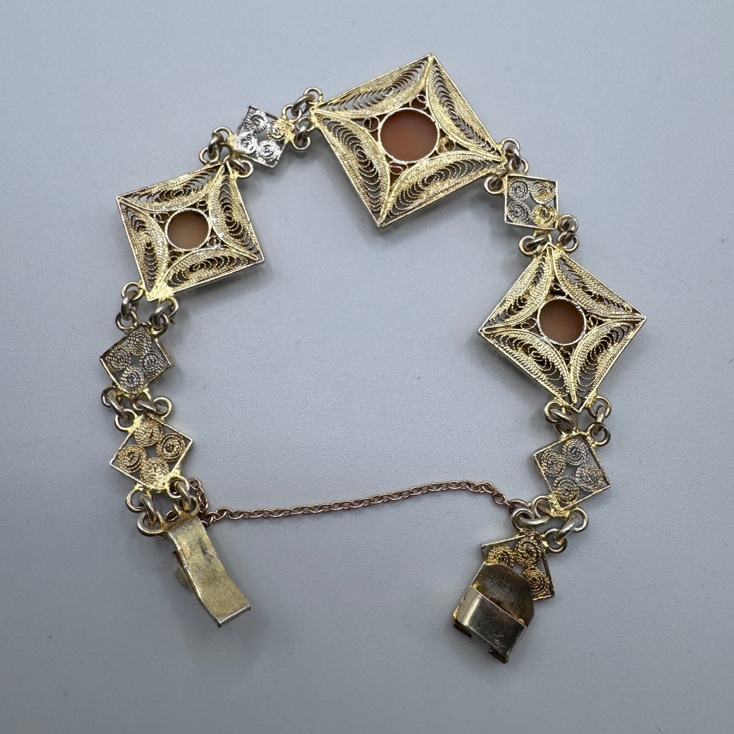 Bracelet ancien Art Deco argent vermeil - décor aux Camées