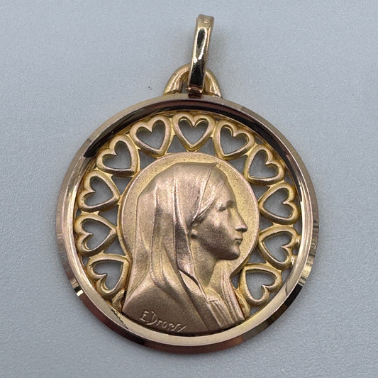 Superbe médaille religieuse ancienne plaqué or ORIA « Sainte Vierge » - neuf stock ancien bijoutier