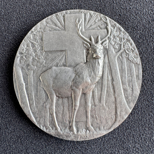 Medaille ancienne en bronze « société canine d’Anjou - Saint Hubert »