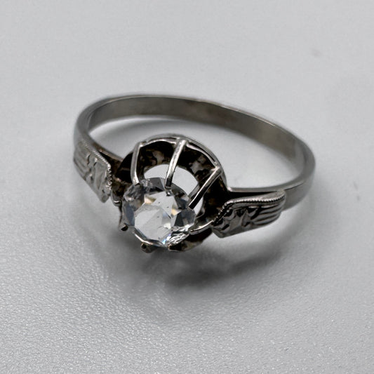 bague ancienne Art Deco en plaqué or blanc - neuf stock ancien bijoutier