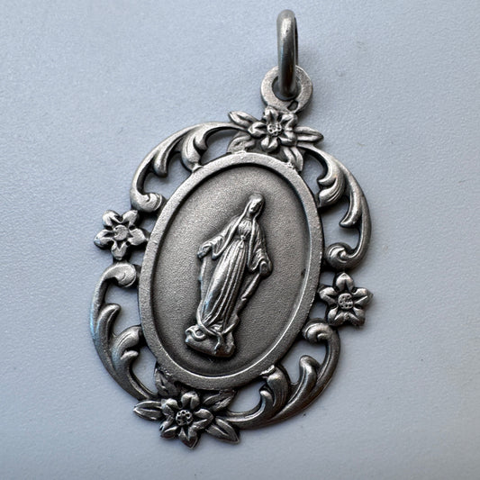 Médaille religieuse ancienne en argent « Sainte Vierge »