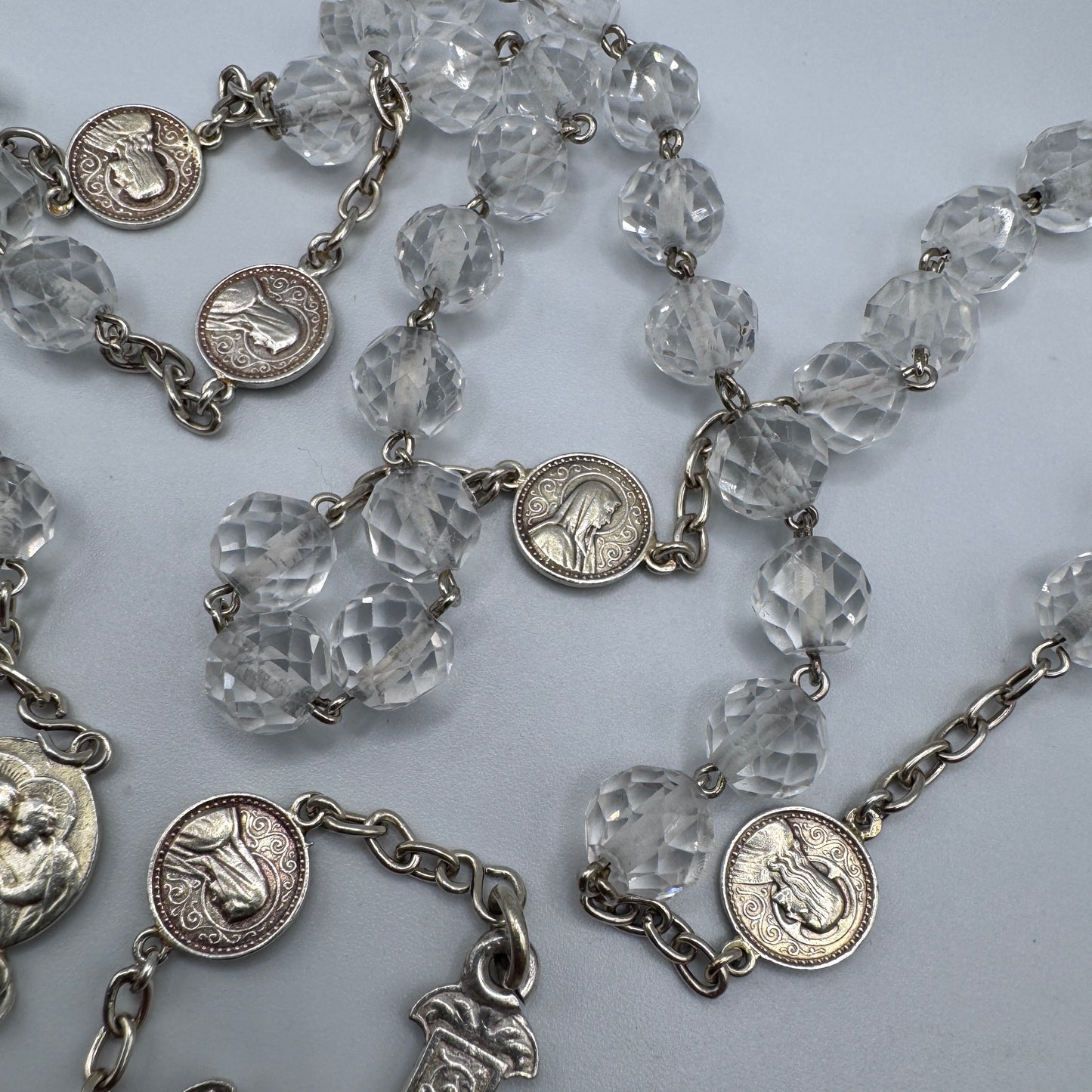 Superbe Chapelet ancien en argent et perles cristal
