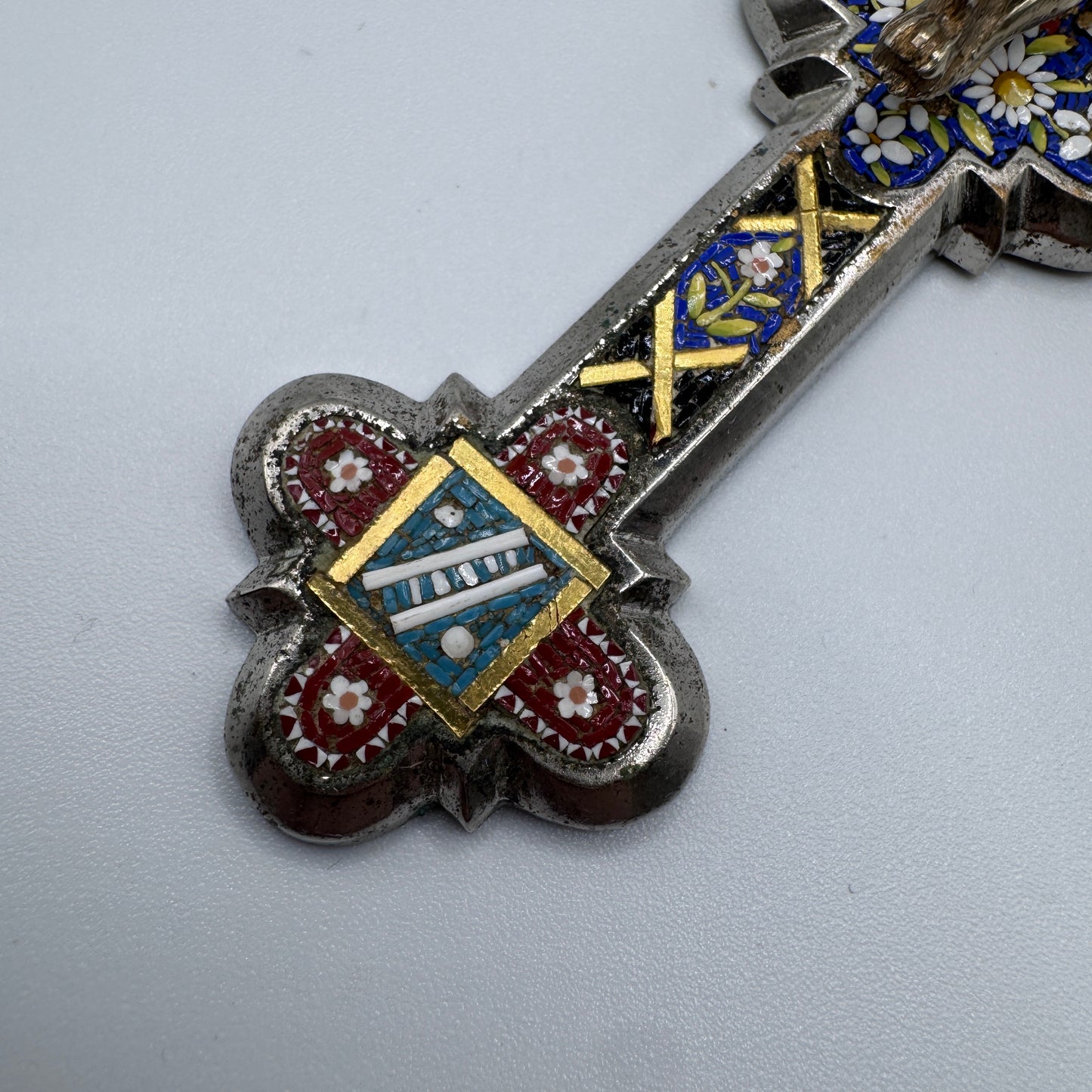 Grand Crucifix ancien XIXe - Micro mosaïque