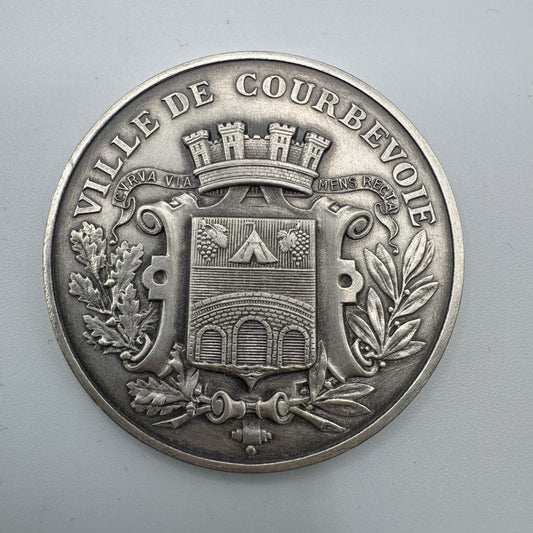 Médaille ancienne en bronze argenté « Ville de Courbevoie »