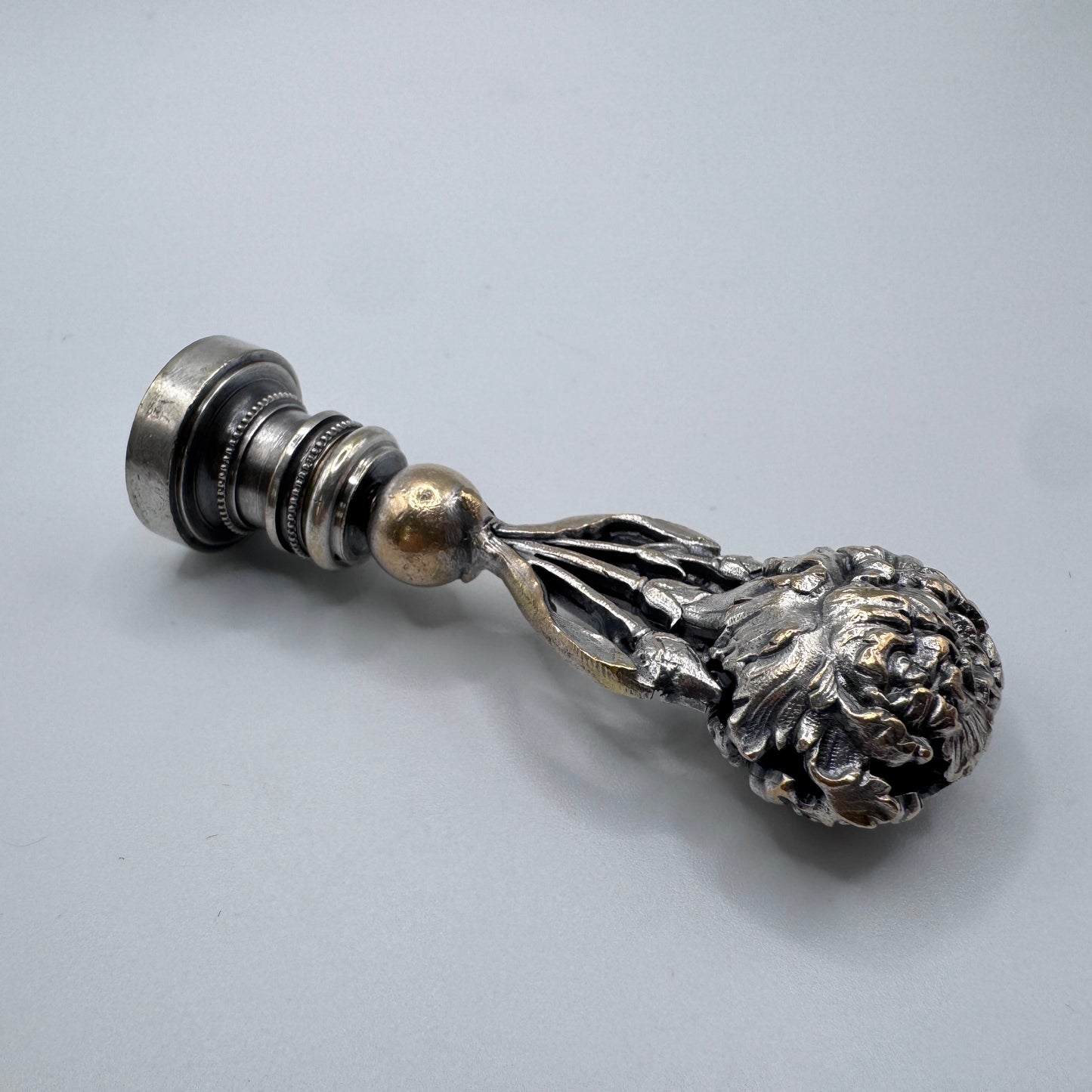 Cachet Sceau ancien Art Nouveau - « motif floral » bronze argenté