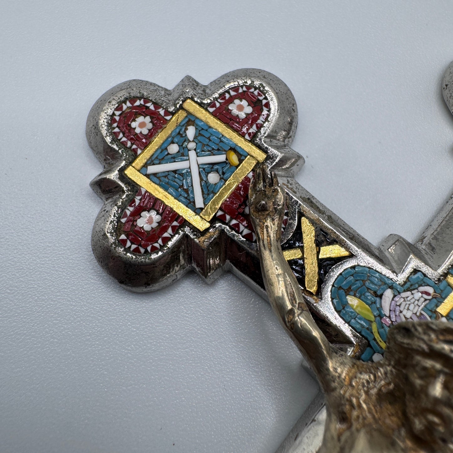 Grand Crucifix ancien XIXe - Micro mosaïque
