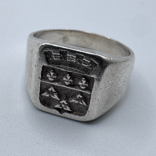 Superbe chevalière ancienne sceau armoirie - argent massif
