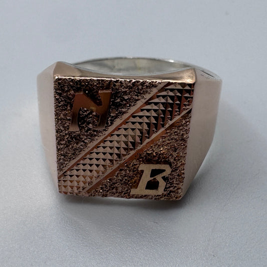 Superbe chevalière ancienne - argent et or initiales NB