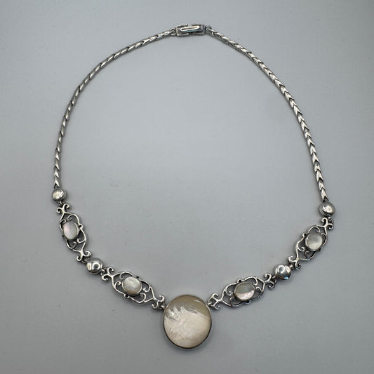 Superbe Collier Vintage - argent massif et nacre
