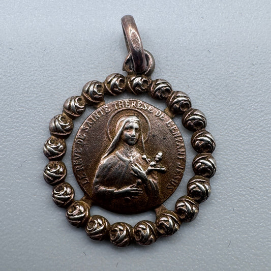 Medaille religieuse ancienne « Sainte Thérèse » - argent massif vermeil