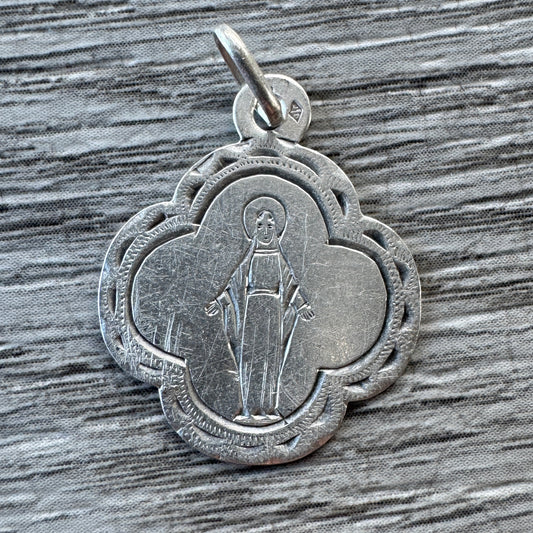 Médaille religieuse ancienne en argent « Sainte Vierge »